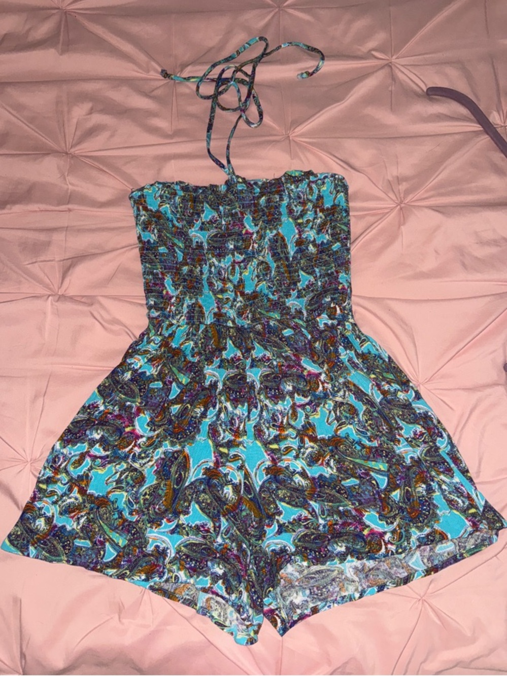 wild fable Turquoise Paisley Smocked Halter Romper